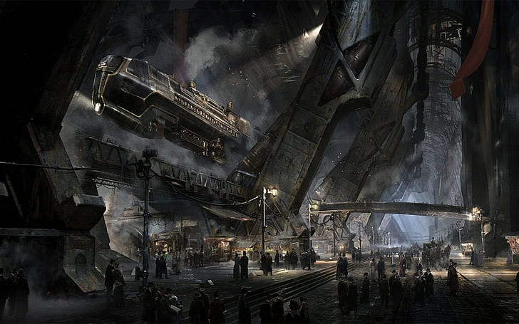 people digital art fantasy art futuristic city futuristic airships steampunk victorian, HD wallpaper