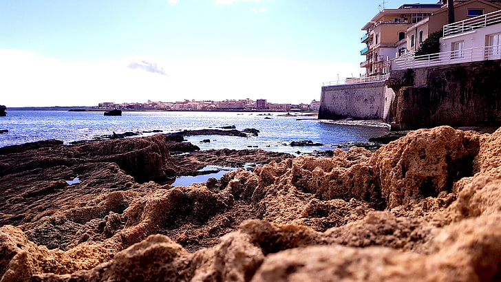 sea, rock, beach, siracusa, italy, HD wallpaper