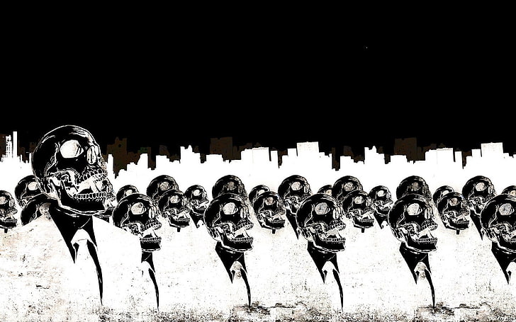 ludzki szkielet w białym kolorze ilustracja, grafika, czaszka, czarny, biały, śmierć, minimalizm, garnitury, Alex Cherry, odwrócony, monochromatyczny, Tapety HD