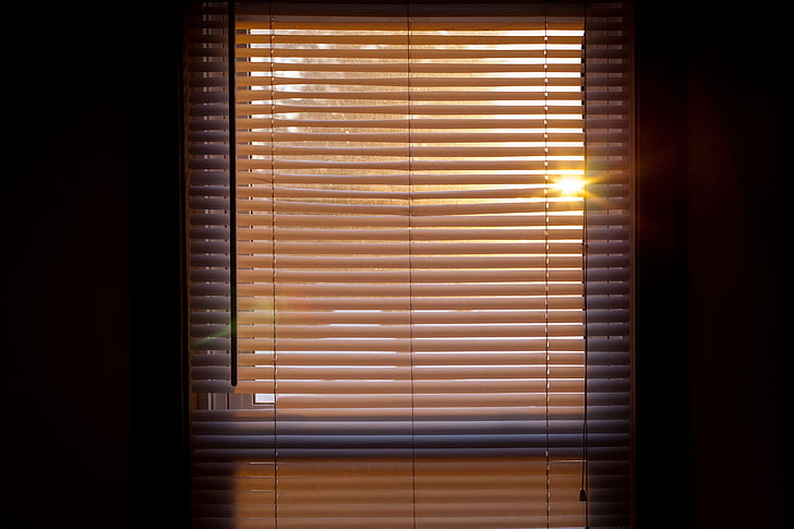 blinds, sunset, window, HD wallpaper