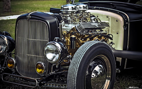 Classic Car Classic Hot Rod Engine V-8 Ford HD, black classical car, cars, car, classic, ford, hot, engine, rod, 8, v, HD wallpaper HD wallpaper