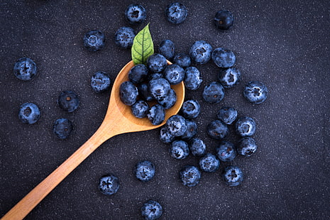 beri, blueberry, sendok, segar, blueberry, Wallpaper HD HD wallpaper