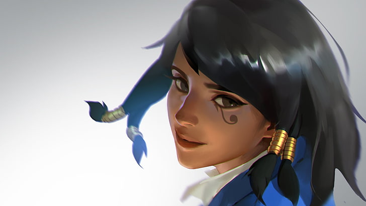Ilustración de personaje de anime de pelo negro, Overwatch, videojuegos, arte digital, Pharah (Overwatch), Fondo de pantalla HD