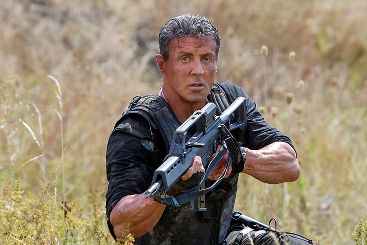 Sylvester Stallone, weapons, frame, Sylvester Stallone, Barney Ross, The Expendables 3, HD wallpaper