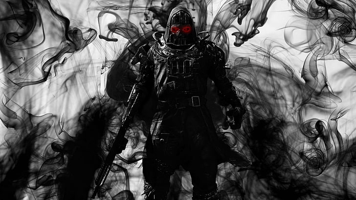 черна и червена илюстрация на игрален герой, комично изкуство, дигитално изкуство, HD тапет