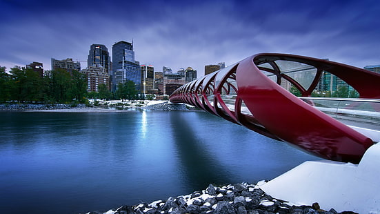 Канада, Альберта, мост мира, Калгари, центр города, HD обои HD wallpaper