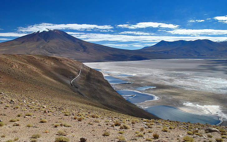 ボリビア、ウユニ塩原、乾燥した湖、アルティプラーノの砂漠平原、 HDデスクトップの壁紙