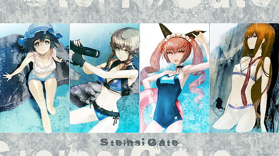 Steins; Gate, Makise Kurisu, Faris Nyannyan, collage, anime girls, anime, Shiina Mayuri, Amane Suzuha, Sfondo HD HD wallpaper