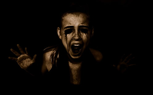 Blut, gruselig, dunkel, Dämonen, Emotion, böse, Gesicht, Mädchen, Halloween, Horror, makaber, Stimmung, beängstigend, Schrei, gruselig, Frauen, HD-Hintergrundbild HD wallpaper