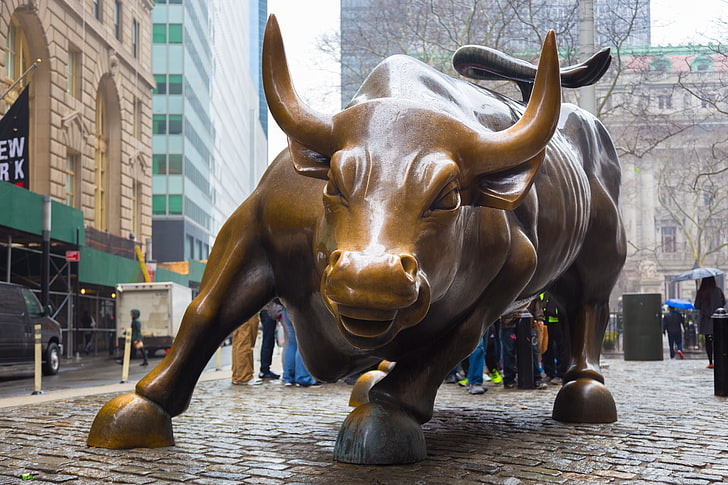 New York City, Wall Street Bull, 4K, Manhattan, Bowling Green Bull, Charging Bull, HD tapet