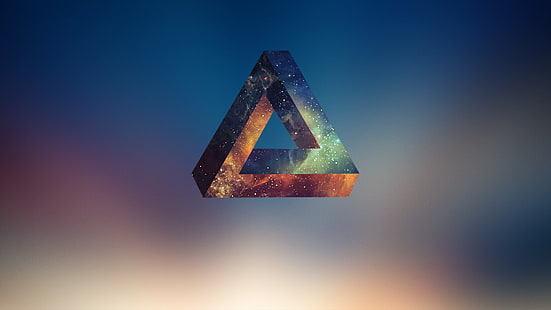 grün und braun Dreieck Tapete, abstrakt, Dreieck, Raum, Sterne, Penrose Dreieck, Minimalismus, HD-Hintergrundbild HD wallpaper