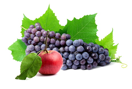 грозде и кръгли червени плодове, грозде, ябълка, плодове, HD тапет HD wallpaper