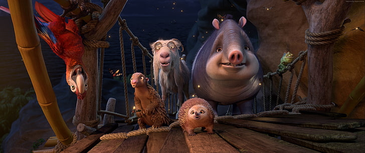 Best Animation Movies, goat, parrot, Hedgehog, cartoon, Robinson Crusoe, HD wallpaper