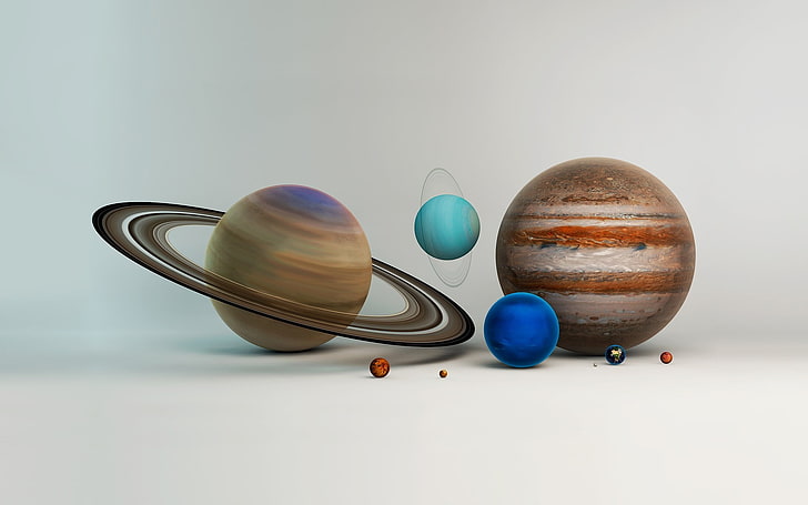 Ilustración del sistema solar, ilustraciones, planeta, sistema solar, arte digital, arte espacial, fondo simple, Fondo de pantalla HD