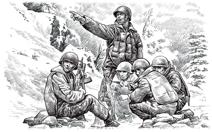 five soldier sitting on ground sketch illustration, height, art, soldiers, rock, pencil, painting, all, Afghanistan, Airborne, Marines, Of the Soviet Union., Afghan war, 1979—1989., to fight, rising, senior Sergeant, ridge, comrades, the top, spirits, noticed, 3234, prepared, warned, Vyacheslav Alexandrov, HD wallpaper
