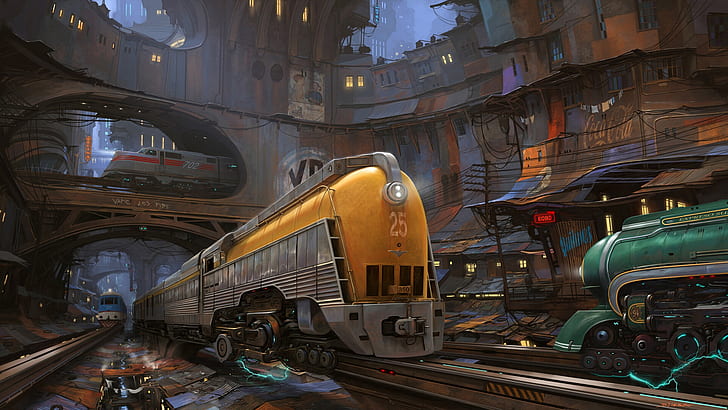 Ficção científica, veículo, futurista, locomotiva, trem, HD papel de parede