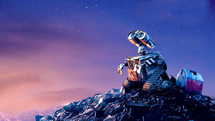 Wallpaper Dinding-E, DINDING · E, Studio Animasi Pixar, film, bintang, langit, luar angkasa, robot, DINDING-E, Wallpaper HD