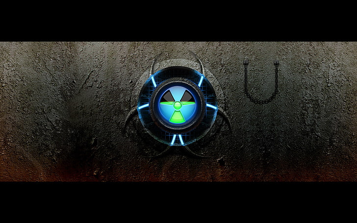 logo rond bleu et noir, signe, rayonnement, radioactif, Fond d'écran HD
