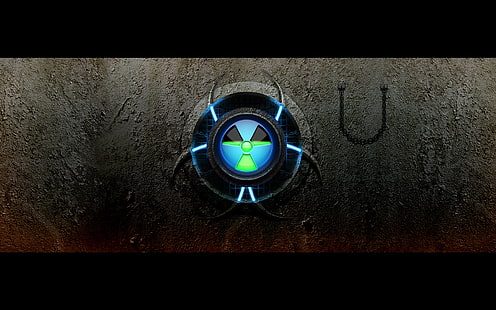 кръгло синьо и черно лого, знак, радиация, радиоактивен, HD тапет HD wallpaper