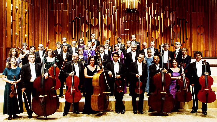 viola lot, academy of st martin, cellos, band, light, suits, HD wallpaper