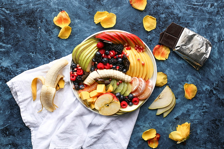 piring, makanan, buah, cokelat, Wallpaper HD