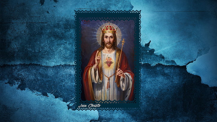 Latin, Jesus Christ, picture frames, crown, religious, Christianity, HD wallpaper