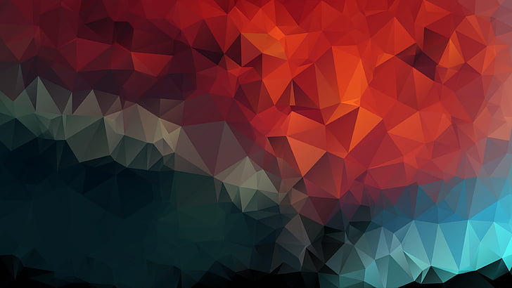 red, triangles, low poly, low poly art, 3d, pattern, triangle, digital art, geometric, mosaic, HD wallpaper