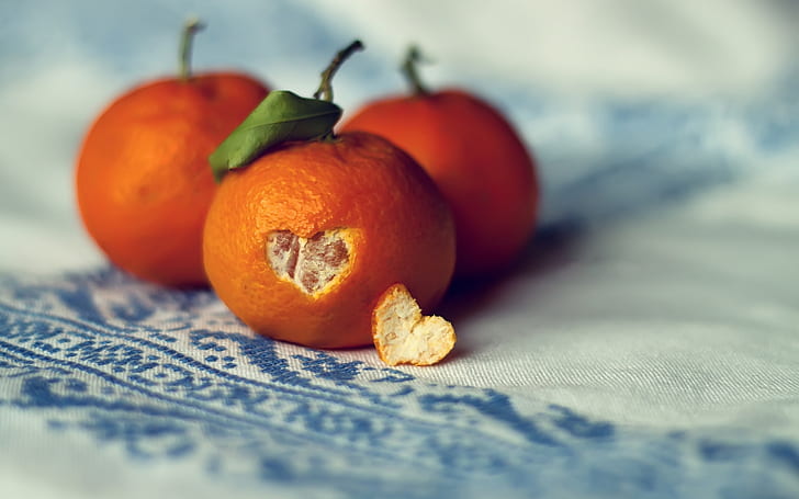tangerines, citrus, heart, HD wallpaper
