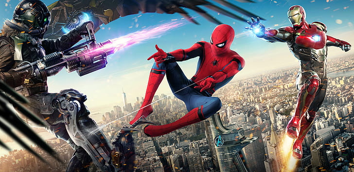 Spider-Man, 8K, Spider-Man: Homecoming, Iron Man, 4K, Vulture, Tapety HD