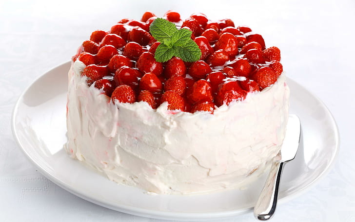 *** Yum...yum...***, strawberry cake, cake, food, fruits, delicious, yummy, HD wallpaper