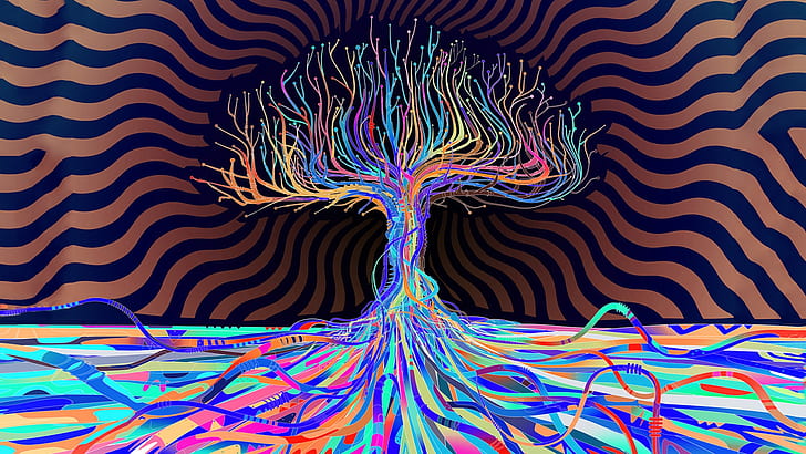 abstract, LSD, Matei Apostolescu, Trees, HD wallpaper