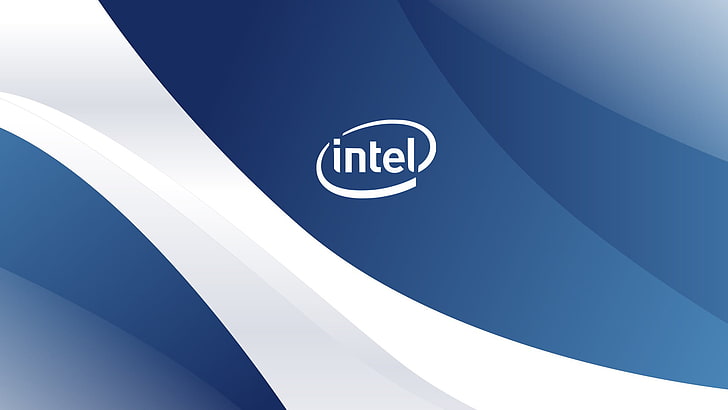 Intel logo, wave, logo, Intel, white, blue, prosessor, HD wallpaper
