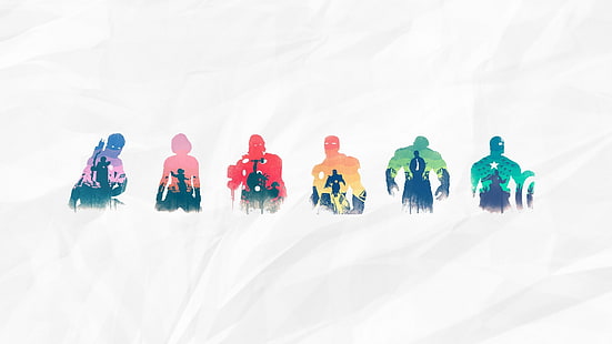 several assorted anime characters illustration, Avengers sticker, The Avengers, Iron Man, Hulk, Captain America, Black Widow, Nick Fury, Thor, Hawkeye, artwork, Marvel Comics, movies, Marvel Cinematic Universe, HD wallpaper HD wallpaper
