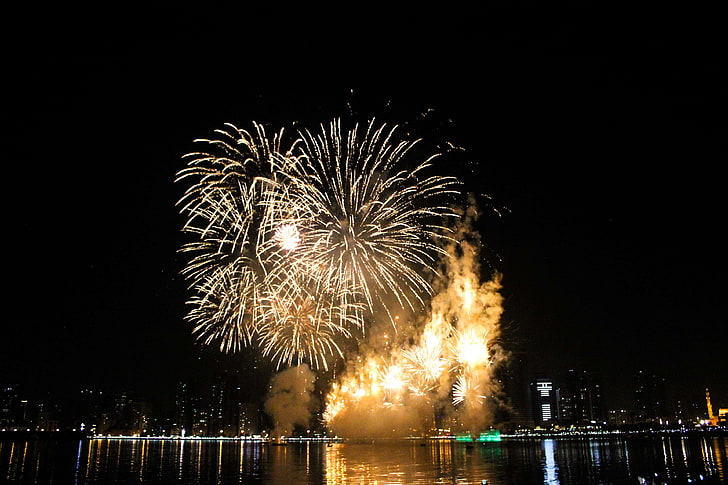 dubai, firework, fireworks, new year, new years eve, HD wallpaper