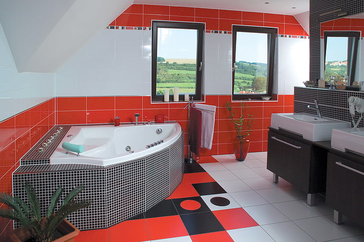 bak mandi putih, interior, desain, gaya, rumah, kamar, kamar mandi, Wallpaper HD