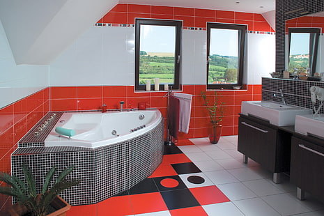 white bath tub, interior, design, style, home, room, bathroom, HD wallpaper HD wallpaper