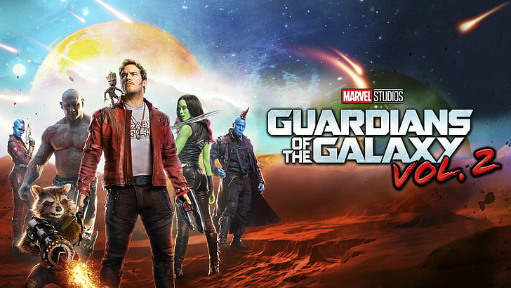 Film, Guardians of the Galaxy Vol. 2, Baby Groot, Chris Pratt, Dave Bautista, Drax The Destroyer, Gamora, Groot, Nebula (Marvel Comics), Rocket Raccoon, Star Lord, Yondu Udonta, HD tapet