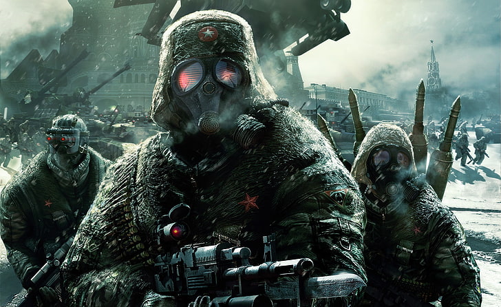 постер военной игры, оружие, солдаты, Кремль, Том Клэнси, EndWar, Том Клэнси, зима, HD обои