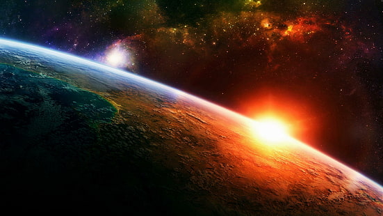 الفضاء ، الكون ، الشمس ، الكوكب ، النجوم ، الارتفاع ، الأرض، خلفية HD HD wallpaper