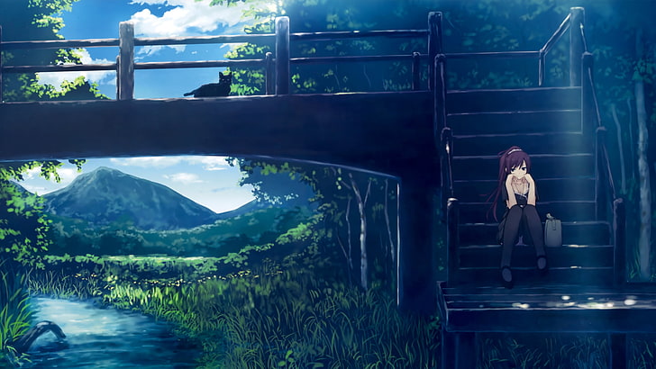 Anime, anime girls, Monogatari Series, Senjougahara Hitagi, landscape,  bridge, HD wallpaper | Wallpaperbetter