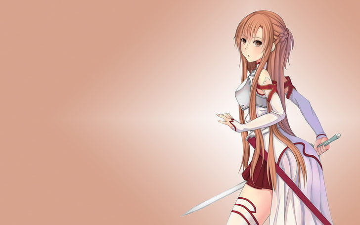 Sword Art Online Yuuki Asuna, anime, sword, anime girls, Yuuki Asuna, Sword Art Online, simple background, HD wallpaper