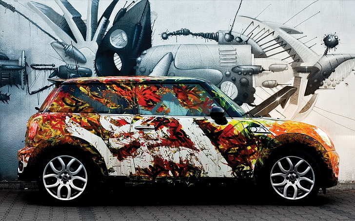 car, vehicle, graffiti, Mini, Mini Cooper, HD wallpaper