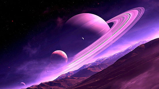 planeta anillado, anillo planetario, arte espacial, arte de fantasía, superficie, planeta alienígena, planeta, Saturno, Fondo de pantalla HD HD wallpaper