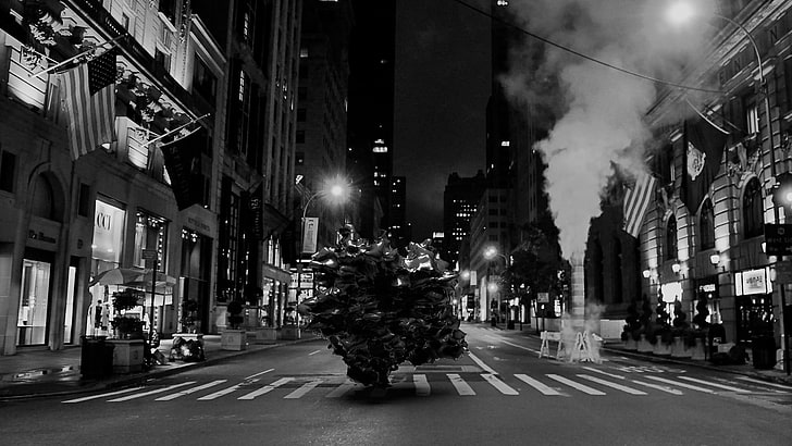 gråskalefoto av stadsbyggnader, svartvitt, natt, Los Angeles, HD tapet