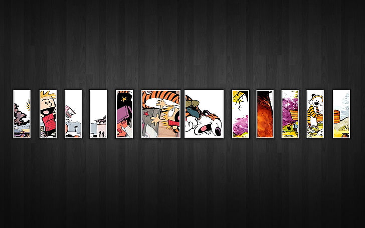 różne animowane ilustracje postaci, Calvin i Hobbes, komiks, kolaż, Tapety HD