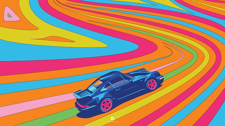 Porsche 906, Porsche 992, vehicle, trippy, psychedelic, digital art, porsche 718 GTS, advertisements, HD wallpaper