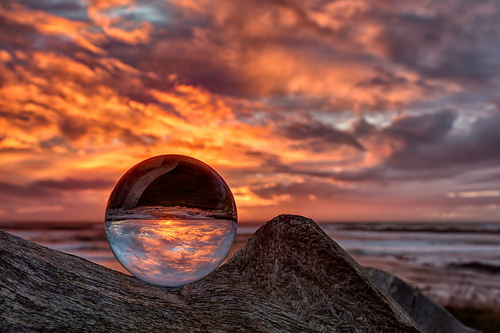 clear glass ball on top of gray boulder, porth, porth, Porth, Cwyfan, Sundown, clear, glass, on top, gray, boulder, St, Island, Church, Anglesey, Canon, 70mm, f2, II, USM, HDR, Promote, Control, Remote, crystal ball, bokeh, HD wallpaper