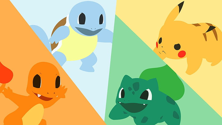 pokemon, inisial, pikachu, squirtle, bulbasaur, charmander, Wallpaper HD