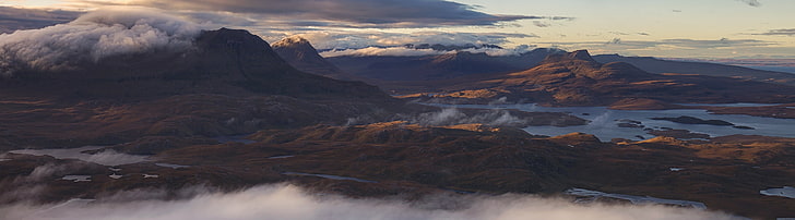 Torridon Mountains Scotland, chmury nimbusowe, przyroda, góry, widok, podróż, piękny, krajobraz, krajobrazy, góry, poranek, scena, Szkocja, na zewnątrz, pustynia, wyżyny, panoramiczne, wielka brytania, panorama, wakacje, miejsca, północny zachód, wizyta, punkt widokowy, canon6d, torridon, morningmist, westhighlands, Suilven, NorthwestHighlands, Cul Mor, CulMor, Cul Beag, CulBeag, stacpolly, stacpollaidh, Tapety HD