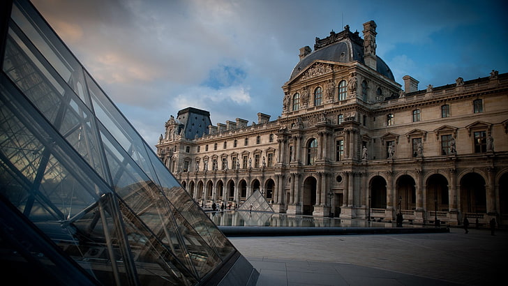 Museum Louvre, Prancis, bangunan, Paris, Louvre, Prancis, Wallpaper HD